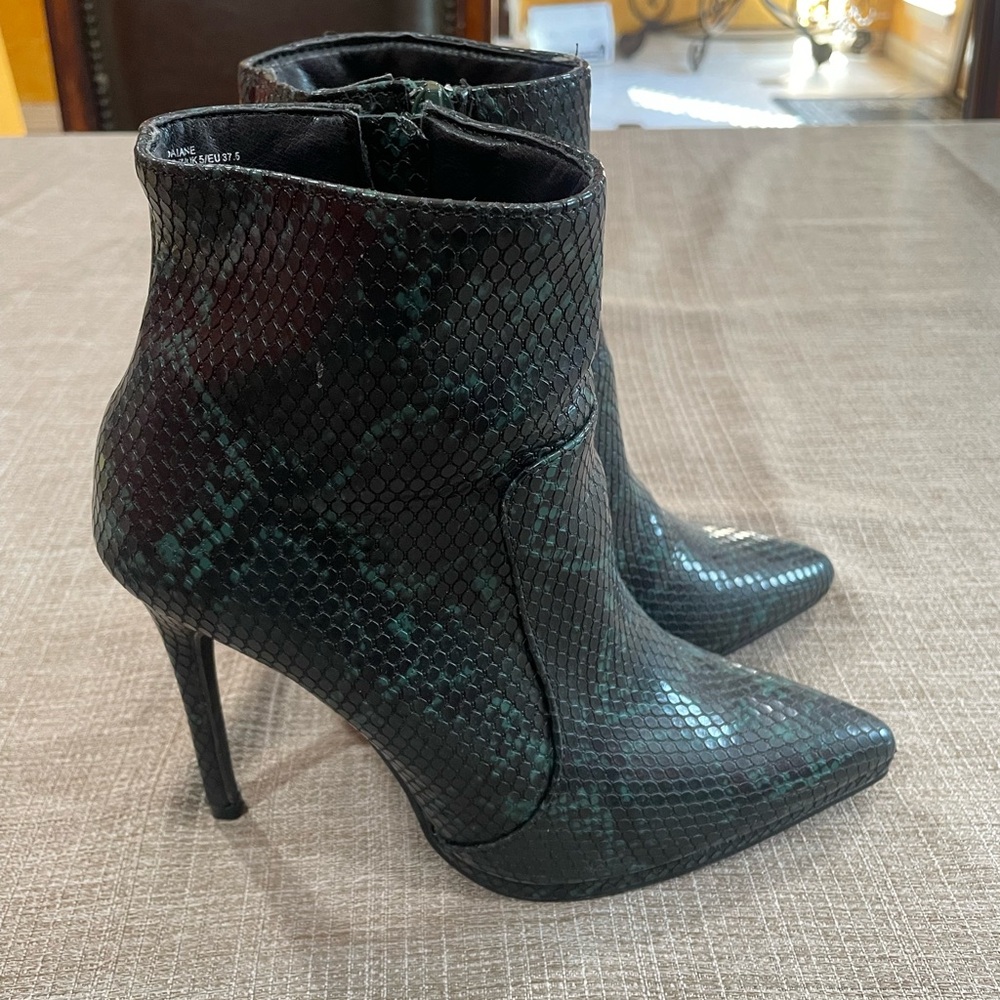 Black Snake Print Ankle Boots